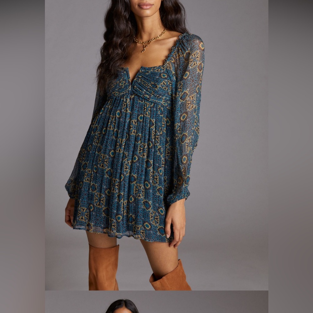 Anthro Printed Babydoll Dress